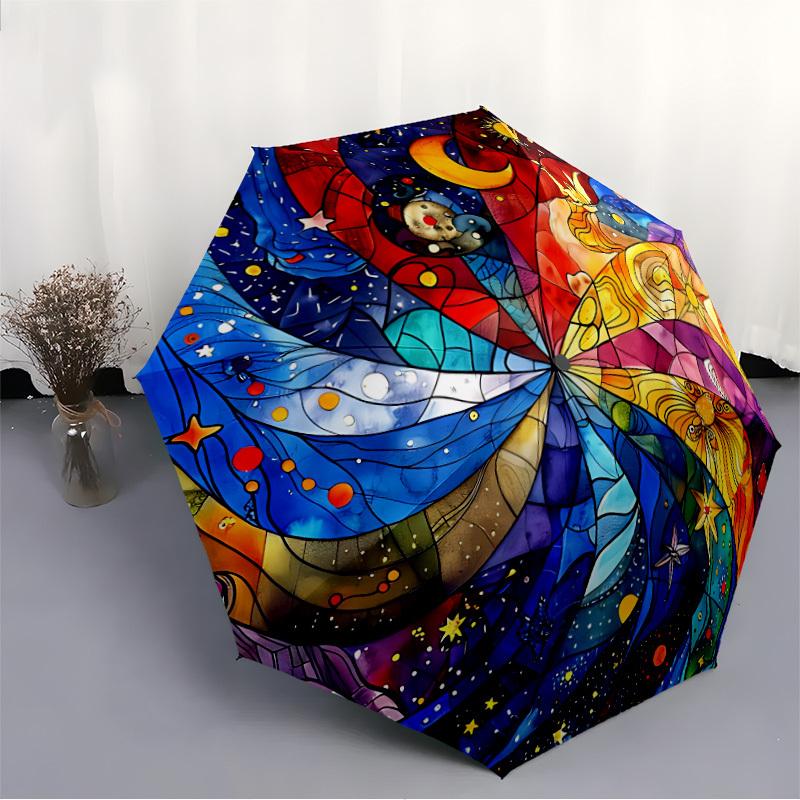 1pc Starry Whimsy Automatic Open/close Folding Compact Umbrella, 8-Rib Sturdy Canopy, Lightweight Portable, Everyday Use, Gift,088