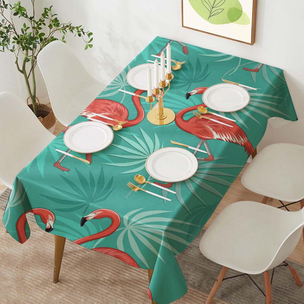 Tropical Flamingo Polyester Rectangular Tablecloth for Parties and Dining