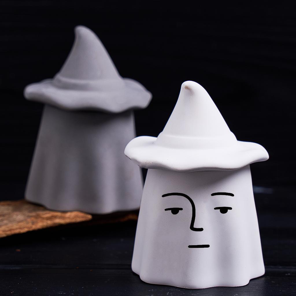 Ghost Wizard Candle Jar Silicone Mold DIY with Lid Gypsum Storage Box Casting Molds Epoxy Resin Craft Making Home Halloween Deco