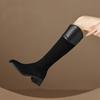 Korean Version of the New Medium-heeled High Boots, Comfortable Square-heeled Thick-soled Non-slip Leather Boots, Zipper Solid-color Martin Boots Aft