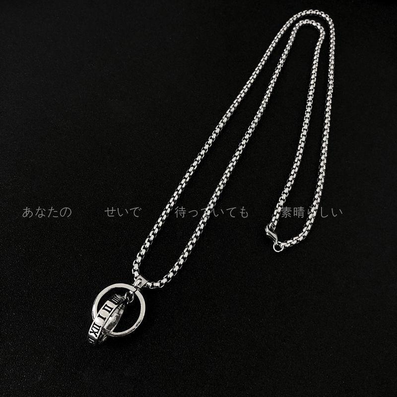 Vintage Roman Numeral Ring Titanium Steel Pendant Necklace Men'S And Women'S Hip Hop Long Sweater Chain