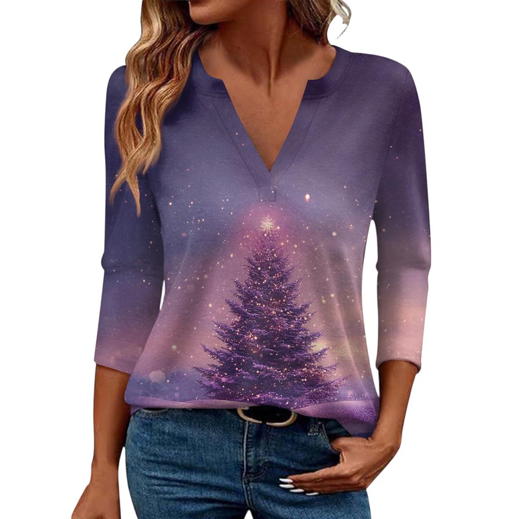 Women's Casual Fashionable Sexy Comfortable V-Neck Christmas Three-Quarter Sleeve Top