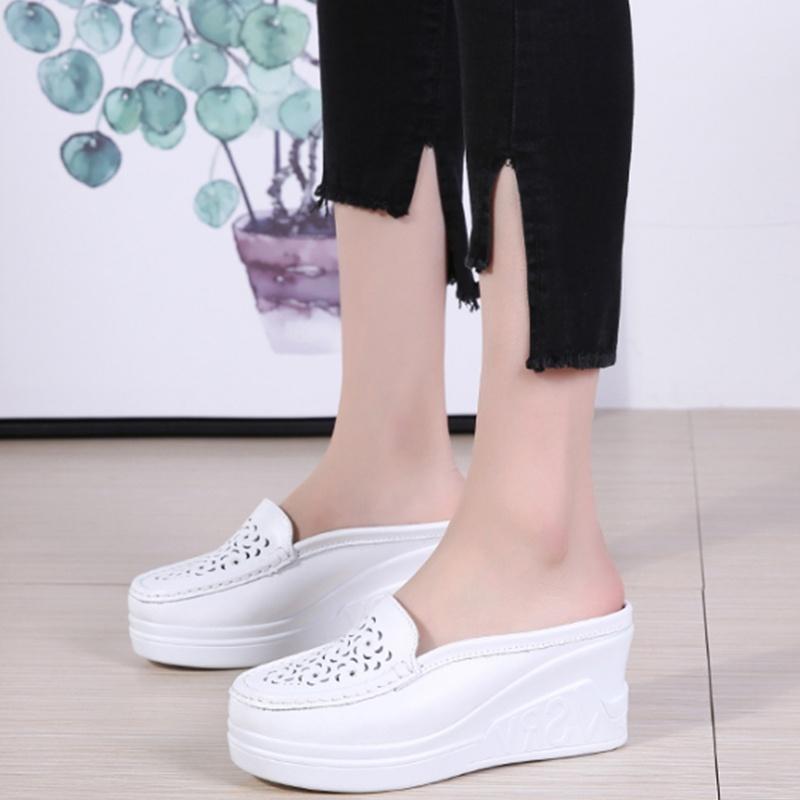 Sommer Frauen Plattform Slipper Muster Floral Wohnungen Atmungsaktive Leder Casual Schuhe Slip-on Bequeme Krankenschwestern Schuhe Cut
