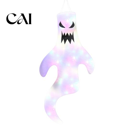 Theme Cafe Hanging Decorations 47 Inch Halloween Ghost Windsock with LED Lights, Luminous Flying Ghosts Flag Wind Socks for Tree Outdoor Yard