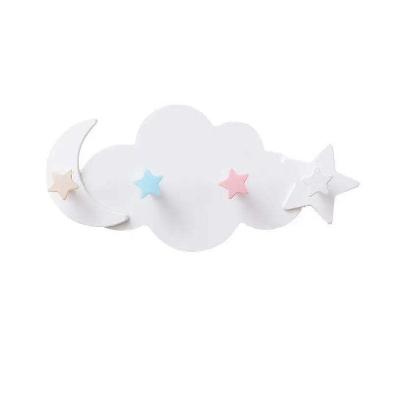 

4-Hook Cartoon Star Moon Cloud Non Punching Hook Home Keychain Jewelry Bag Hanger Bathroom Bath Ball Storage Rack