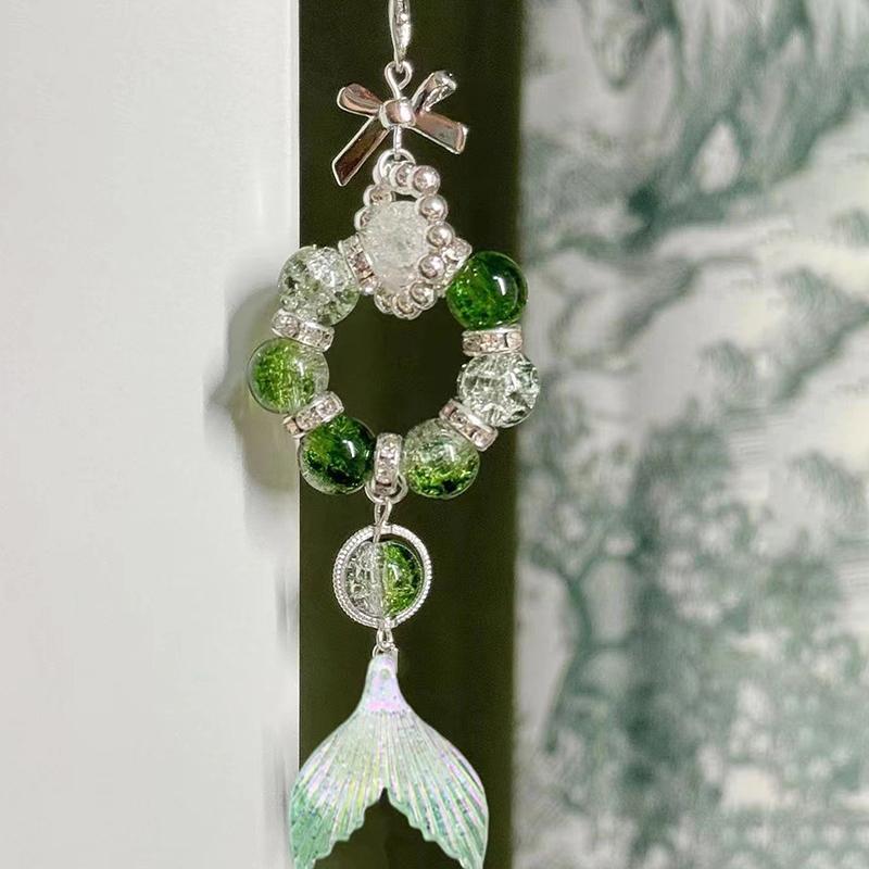 Blue Mermaid Tail Phone Charm,Beaded Bow Keychain