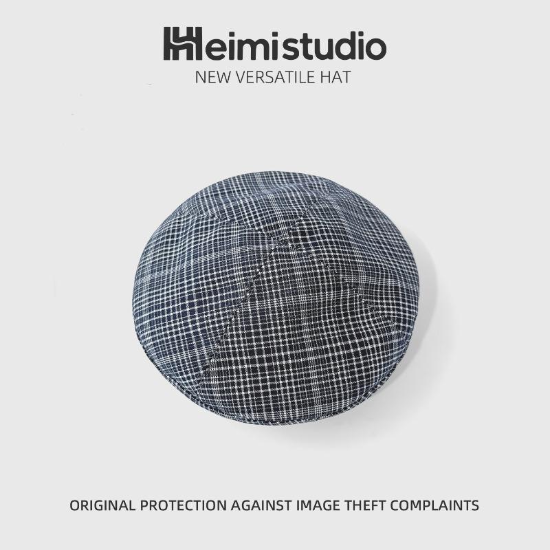 

25 Ранняя осень новый ретро литературный клетчатый берет дети показывают свои лица маленькая шляпа художника 56-58cm синий