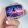 Portable Pill Box with 2 Compartments, Mini Metal Medicine Organizer Case, Cute Printed Pill Container for Vitamins, Pills, Jewelry, Travel, Daily Use