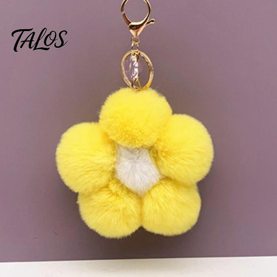 Women Bag Charm Plush Flower Keychain for Handbags, Five-petal Charm, Aesthetic Handbag Pendant Fluffy Backpack Hanging Accessory Soft