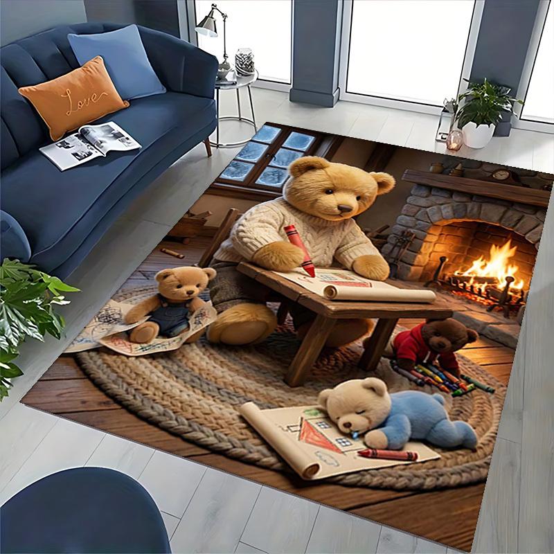 1pc Teddy Bear Drawing Chair Mat - Anime Cartoon Design Office Chair Pad - Non-Slip Carpet for Home Decor, Living Room, Bedroom, Game Room & Dormitory