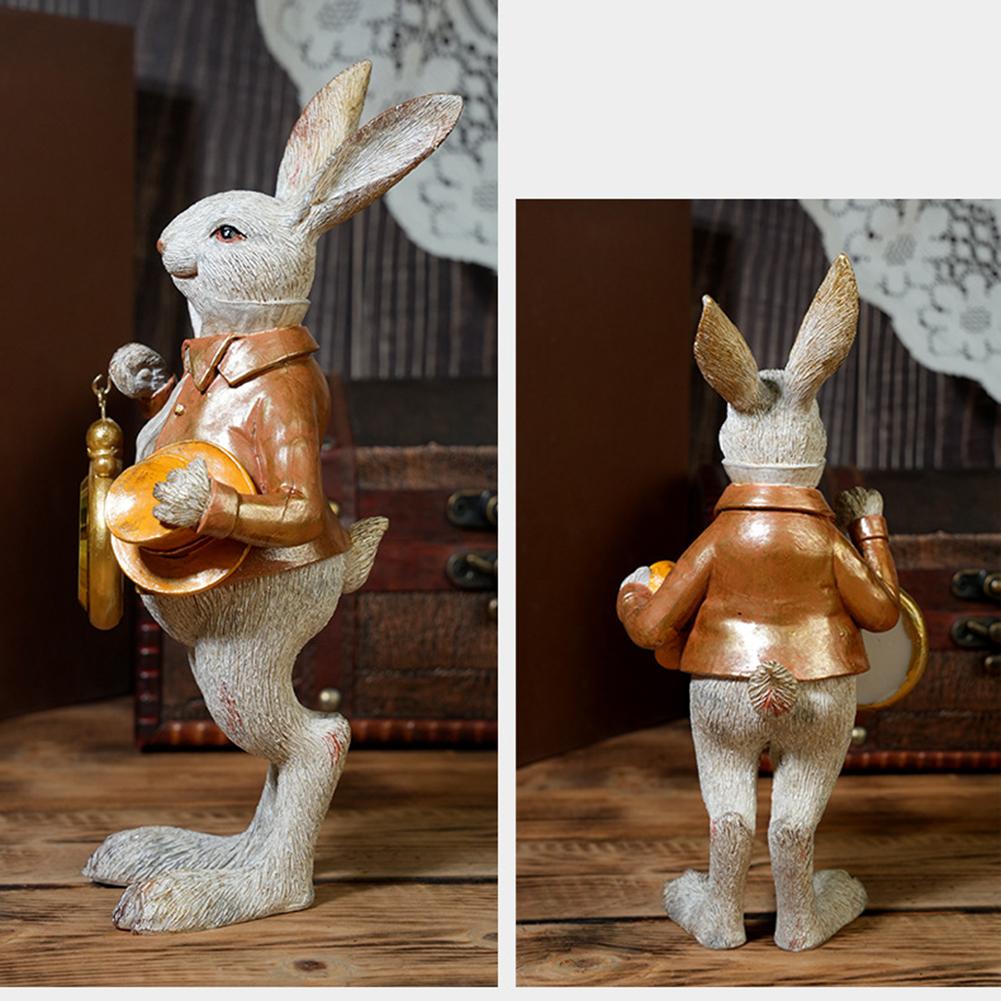 Gentlemen Rabbits Clock White Rabbits Standing Clock Figure Unique Decorative Clock for Office Shelf Desk Ornament