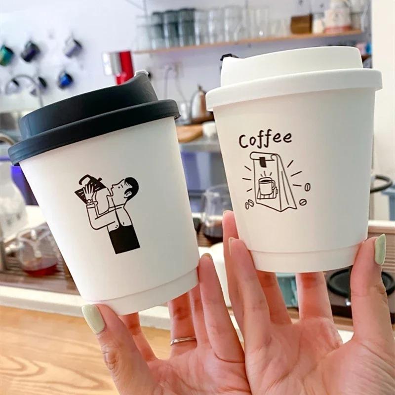 Thickening Coffee Paper Cup Anti Scalding Hot Drinks Delivery Packing Disposable with Cover Fruit Juice Beverage Paper Cups