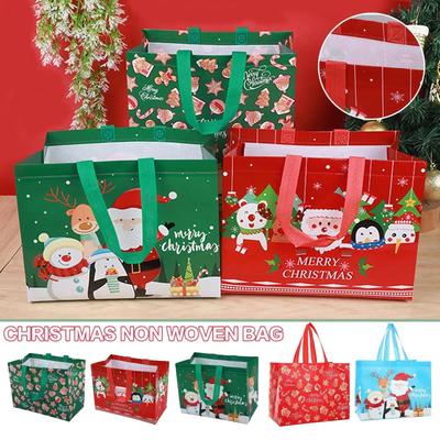 Christmas Large Gift Bags Christmas Tote Bags With Grocery Totes Handles Bags Christmas Non-Woven Shopping Reusable Canvas