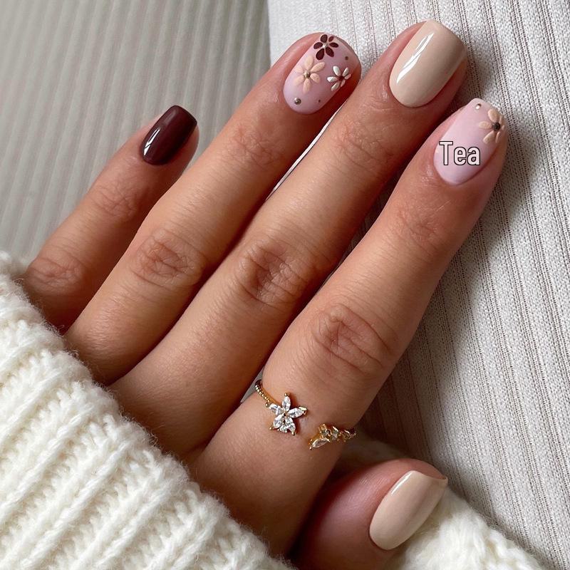 Long Wear Flash Color Diamond Bow False Nails - European & American Style