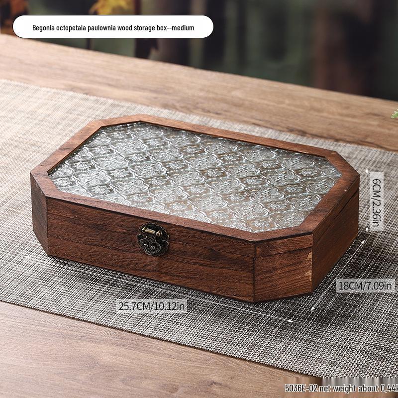 Jewelry Organizer with Wooden Base & Glass Lid - Dustproof Display for Earrings, Bracelets & Ornaments