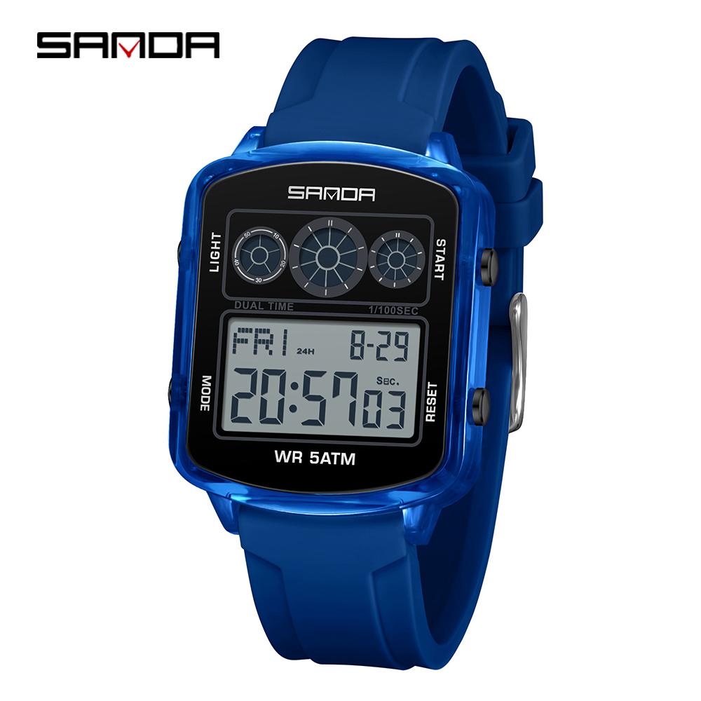 SANDA Brand 6503 Fashionable Square Timer Electronic Watch, Student Alarm Clock, Multifunctional Waterproof Sports Men's Watch