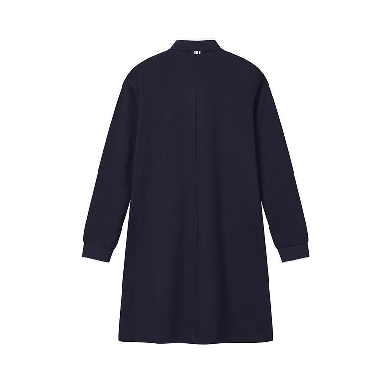 FILA Heritage Simple Fashion Classic Retro Casual Comfortable Versatile Polo Neck Knitted Long Sleeve Dress Women dresses Legendary-Blue F11W618304FNV