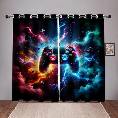 2 Pcs Cartoon Gaming Play Station Window Curtain Living Room Bedroom for Boys Room Decor Gamer Teens Kids Playing Video Game