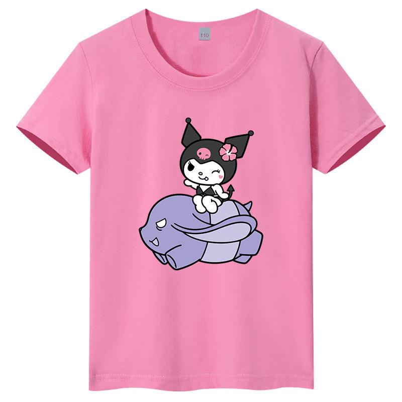 Sanrio Family CUTE Kurumi Cute Printed Childrens TShirt Roundneck Pure Cotton Family Clothing for Parents and Children
