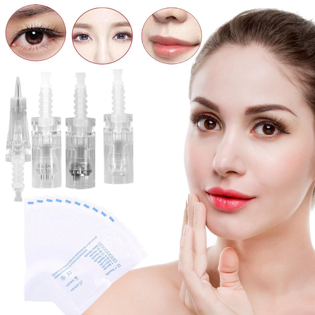 10Pcs/Set 10Types Eyebrow Tattoo Cartridge Rotary Electric Microneedle Stamp Skin Pen Needle