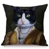 Cat Funky Portrait Style Sofa Decorative Throw Pillow Case Gentleman Animal Oil Painting Art Cotton Linen Cushion Cover Cojines