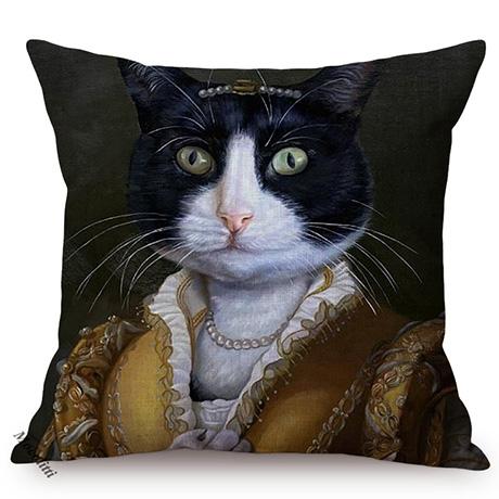 Cat Funky Portrait Style Sofa Decorative Throw Pillow Case Gentleman Animal Oil Painting Art Cotton Linen Cushion Cover Cojines
