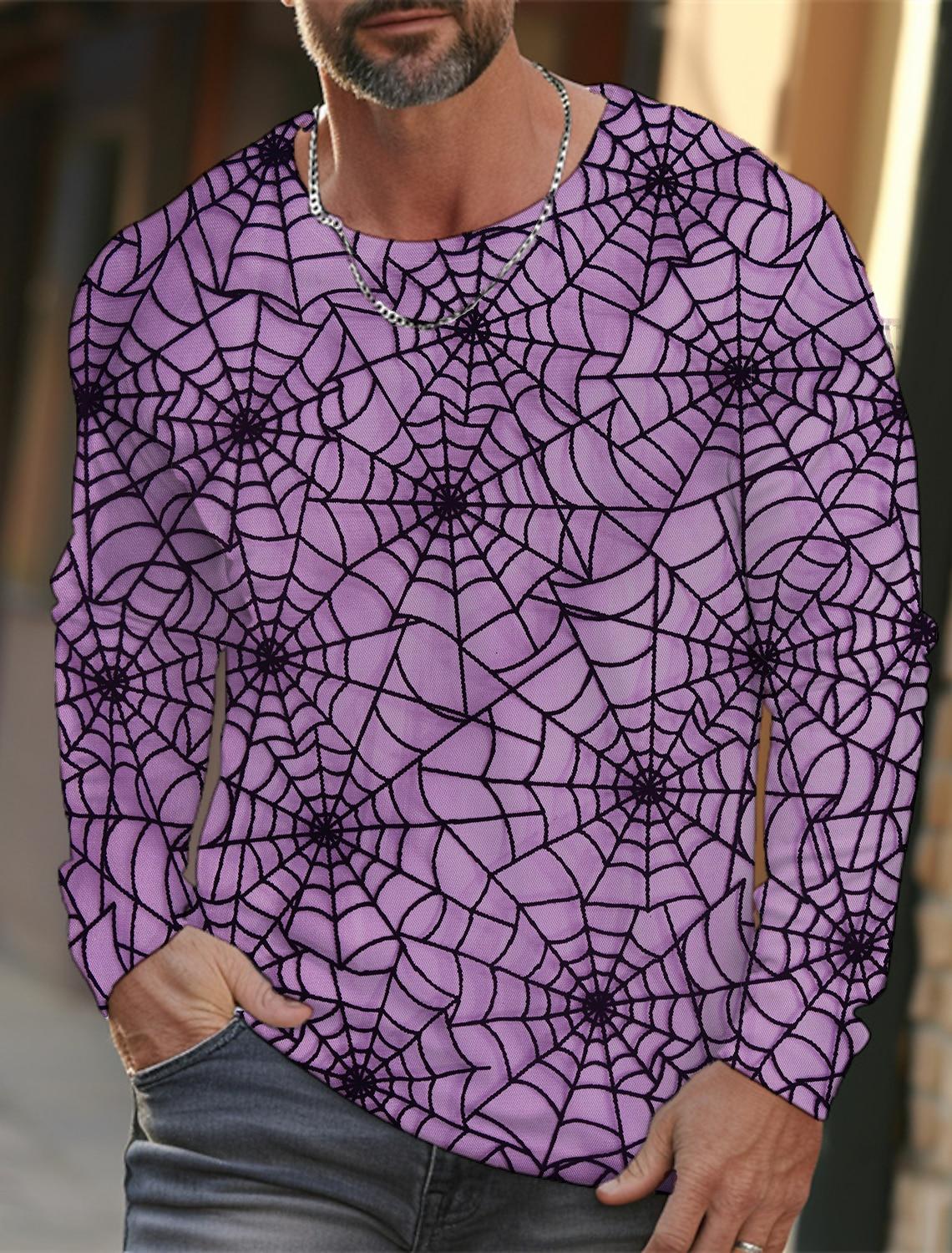 Весенне-осенняя мужская футболка с длинным рукавом и принтом паутины в 3D-стиле — фото 14