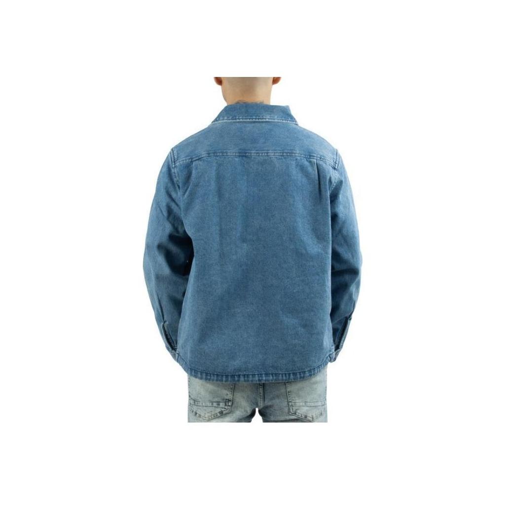 Vans Letter Print Single Button Denim Jacket Men jackets Washed-Blue VN0007WN7W6