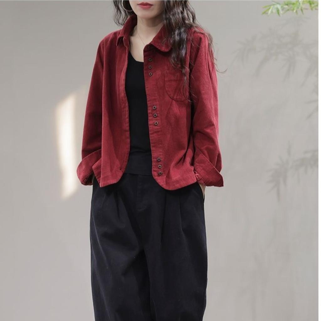 Spring Autumn New Shirt Fashion Art Leisure Long Sleeve Lapel Collar Corduroy Women's Shirt Cardigan Female Short Tops