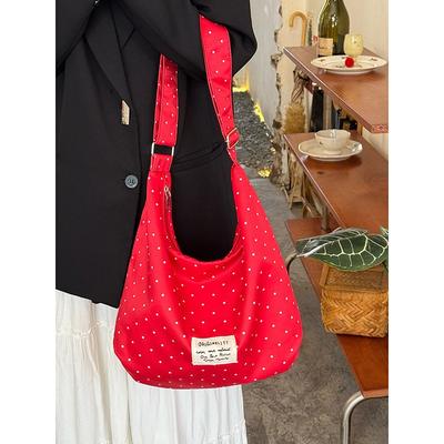 Korean Simple Polka Dot Canvas Bag 2025 New Large-capacity Shoulder Messenger Bag Niche Commuter Tote Bag