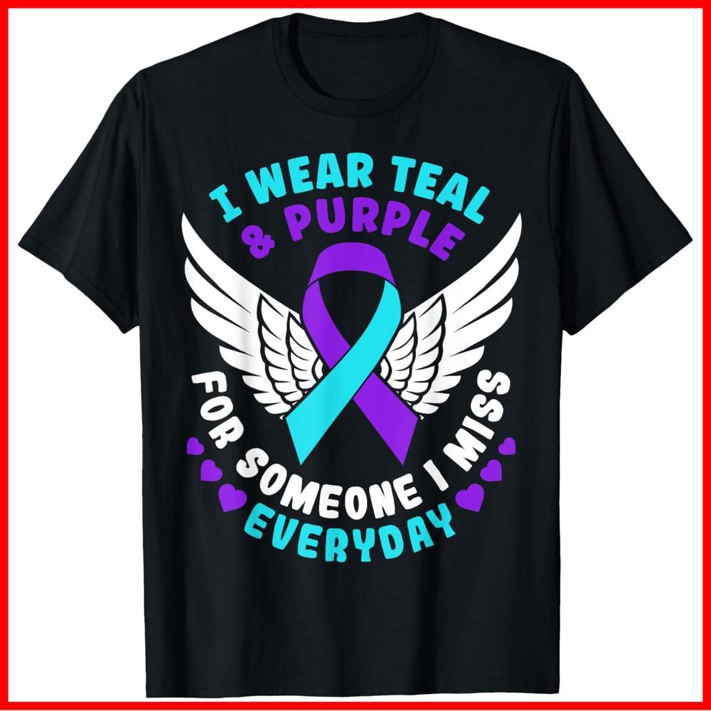 Suicide Prevention Awareness I Wear Teal And Purple Ribbon Black Cotton T-Shirt Unisex T-Shirt XXXL
