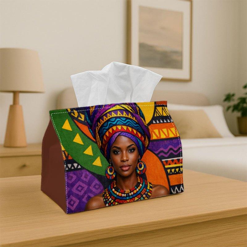 1pc Ethnic Artistic Art Tissue Box- African Woman Portrait Print Durable Polyester Fabric for Home, Office, Car, Party- Space-Saving Napkin Holder Org