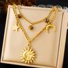 Celestial Sun Moon and Star Layered Necklace Gold Tone Astrology Boho Charm Pendant Necklace for Women
