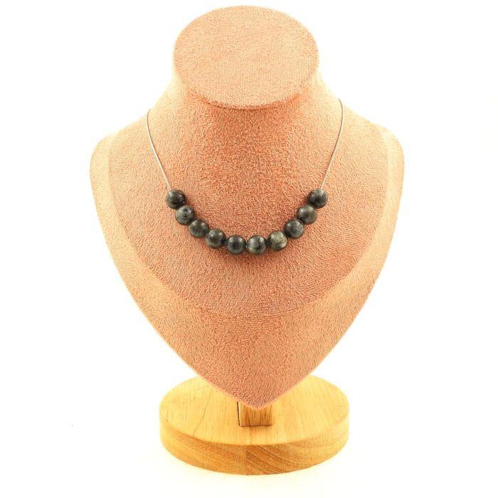 Pierres et Minéraux. Collier 10 perles Labradorite 8 mm. Chaine en acier inoxydable Collier femmes, hommes. Taille personnalisable.