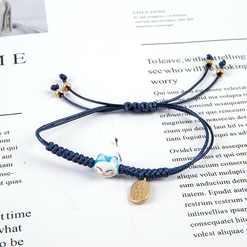 Handmade Lucky Cat Rope Bracelet Birthday Gifts Charm Maneki Neko Couple Bangles