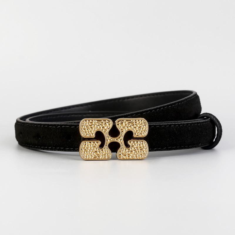 Genuine Leather Suede Womens Belt With Metal Buckle For Casual Jeans Fashion Black