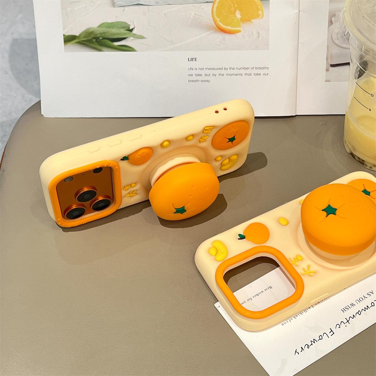Apple 17promax cute cartoon orange holder iphone16/15/14PM silicone phone case 13 iPhone13