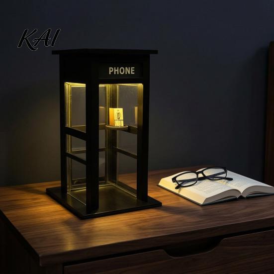 Retro Phone Booth Light Vintage Ambient Lamp, Tall Telephone Night Light, Nostalgic Table Lamp Warm LED for Bedroom Home Office Study Bar Decor