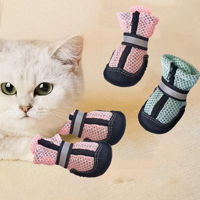 Fashion Soft Dog Mesh Shoes Breathable Comfortable Mesh Pet Shoe Cover with Zipper Wear-resistant Dog Walking Boots Cats