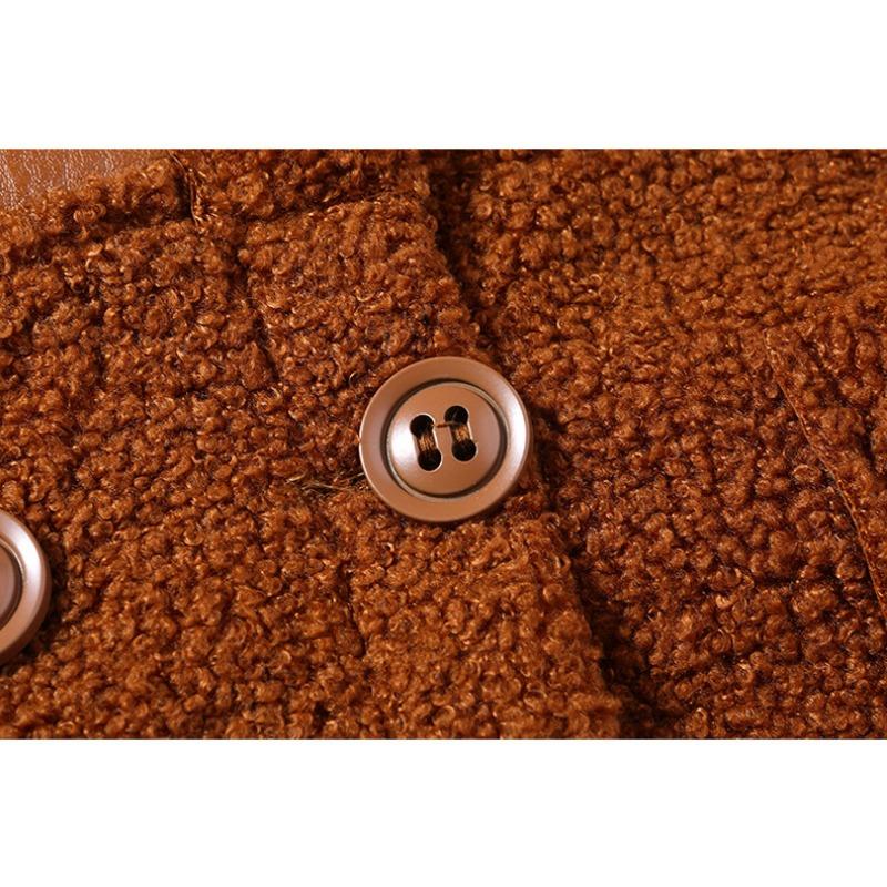 Winter mittellange samtverdickte Anzugkragen Reversible lose PU-Lederjacke für Damen