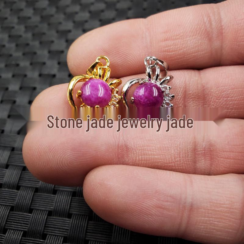 Peach Blossom Stone Jade Pendant Necklace with Inlaid Pink Jade Apple