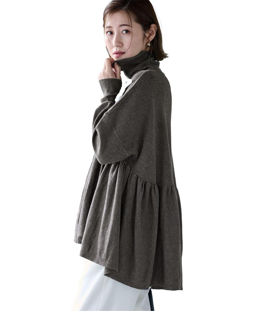 Yours BEXU1724 High Neck Gathered Peplum Size Gray Women's Knit, M,