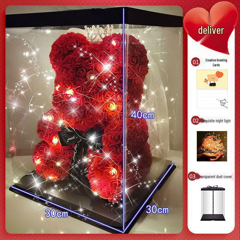 Qixi Unicorn Rose Preserved Flower & Teddy Bear Gift Set for Girlfriend or Kids