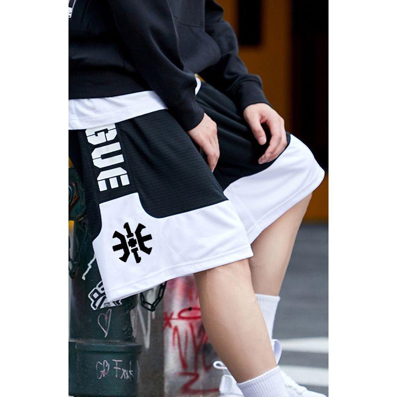 Li Ning Sports Basketball Series Printed Letter Crew Neck Short Sleeve T-Shirt Mid Waist Straight Basketball Set AAPR359-1+AHSR475-3