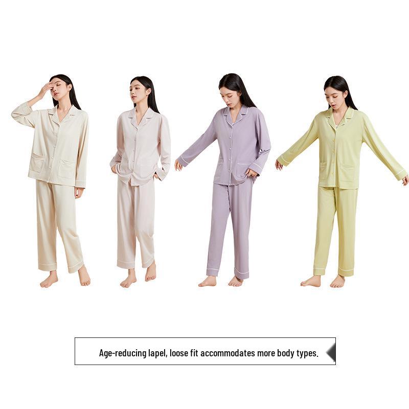 Women's Antibacterial Lyocell Tencel Pajama Set – Breathable Long Sleeve Pajamas with Long Pants for Spring and Summer.