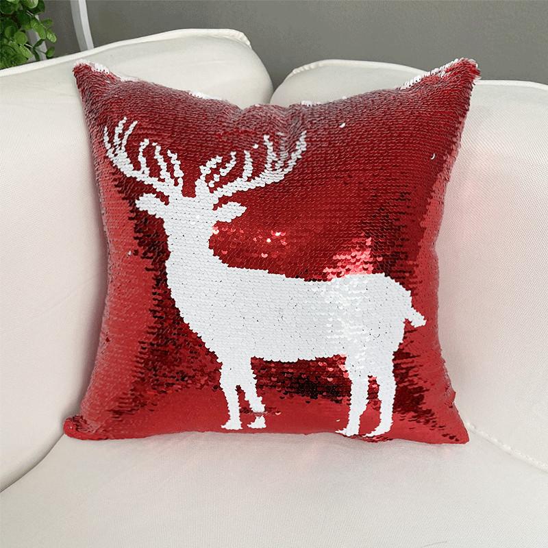 Christmas Pillow Cover Double-sided Sequin Pillow Cover Snowflake Deer Sofa Bedroom Cushion Cover