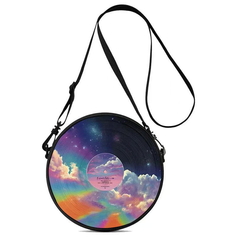 Borsa Rotonda in Vinile Retrò, Borsa Cosmetica da Cabina, Borsa Portaoggetti da Cabina, Borsa da Viaggio Multifunzionale, Borsa Rotonda.