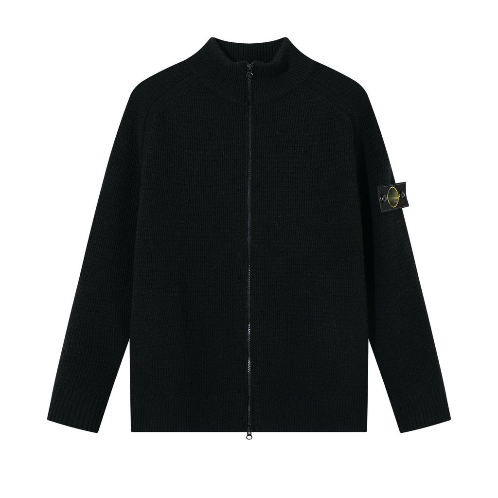 STONE Unisex Reißverschluss Stehkragen Strickpullover für Herbst & Winter