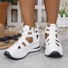 Women'S White High-Top Cage Cut-Out Zipper Thick Sole Sneakers - Breathable PU Upper, Cushioned Comfort, All-Season Casual & Light Sports Shoes