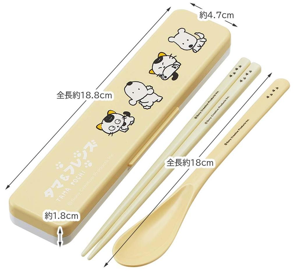Skater Chopsticks and Spoon Set for Adults (18cm, Quiet, Made in Japan) - Tama & Friends CCS3SAAG-A